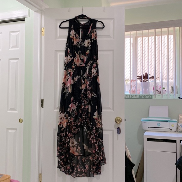 White House Black Market Floral High-Low Dress with Choker Neck Detail- Size 12 - Picture 2 of 7